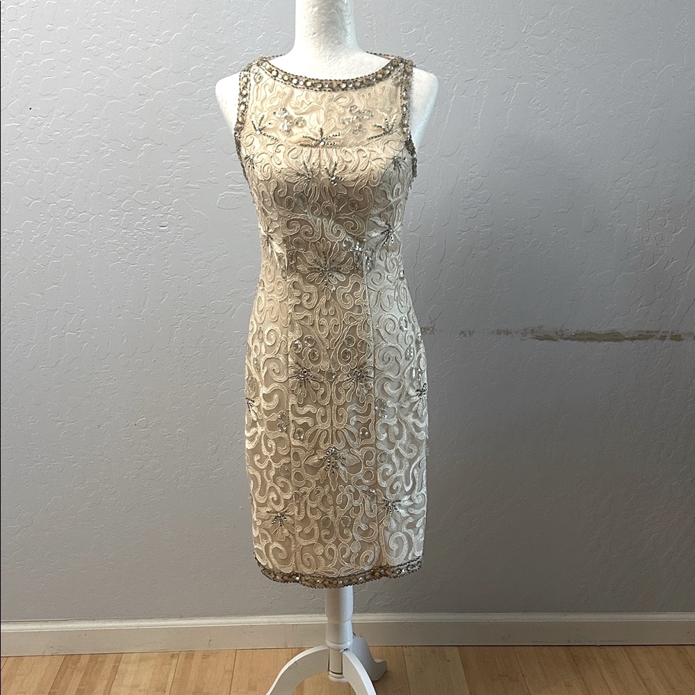 Sue Wong Cream Embellished Midi Dress final sale